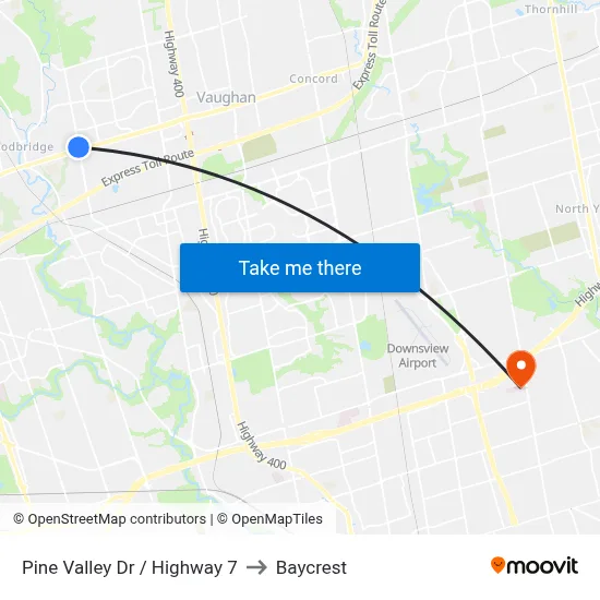 Pine Valley Dr / Highway 7 to Baycrest map
