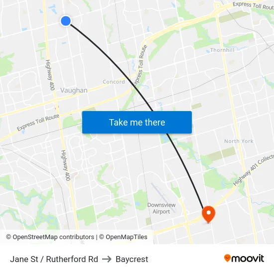 Jane St / Rutherford Rd to Baycrest map
