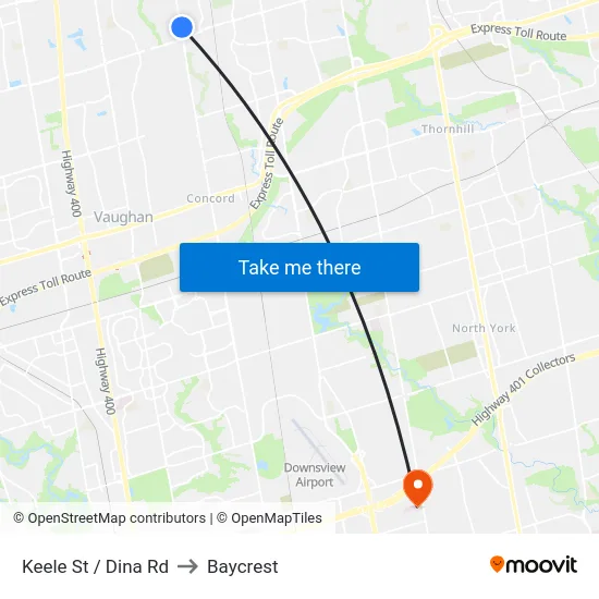 Keele St / Dina Rd to Baycrest map