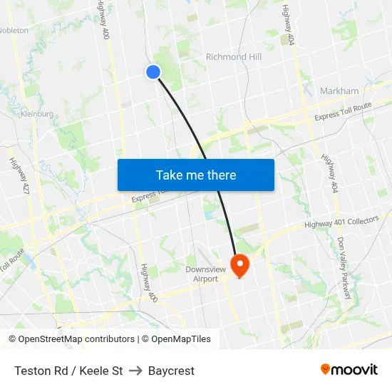 Teston Rd / Keele St to Baycrest map