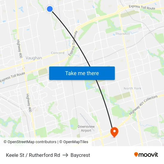 Keele St / Rutherford Rd to Baycrest map