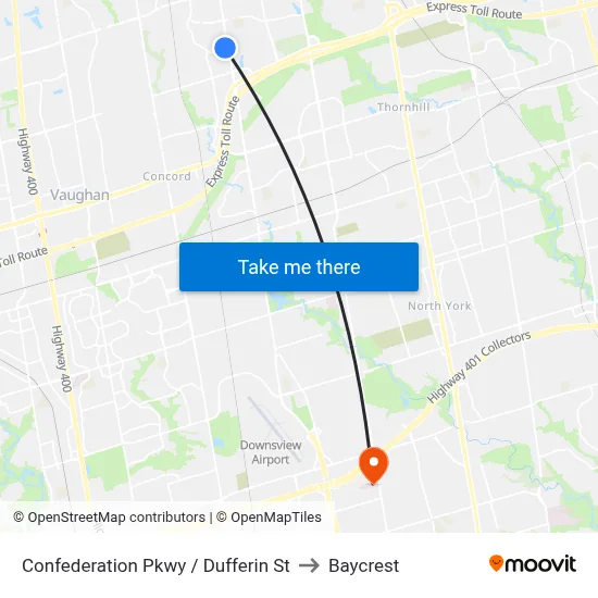 Confederation Pkwy / Dufferin St to Baycrest map