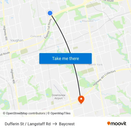 Dufferin St / Langstaff Rd to Baycrest map