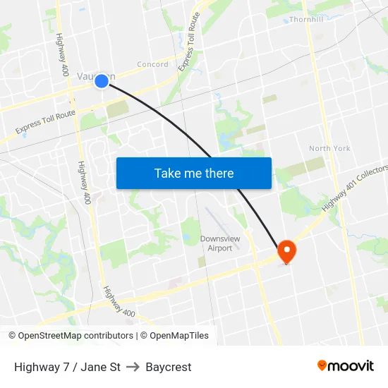 Highway 7 / Jane St to Baycrest map