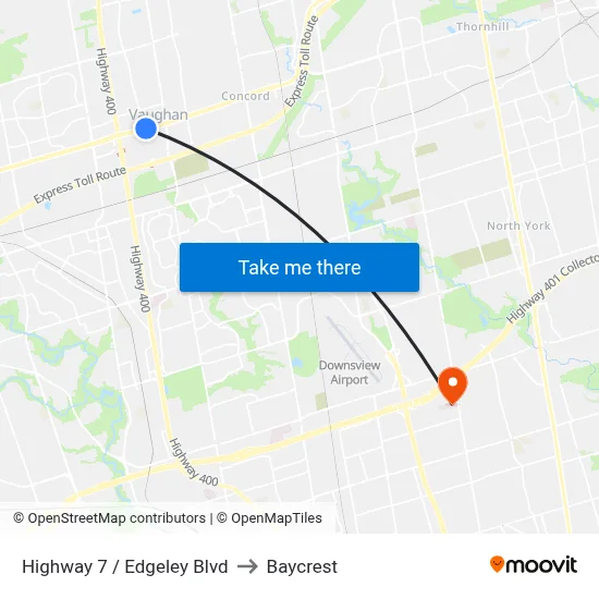Highway 7 / Edgeley Blvd to Baycrest map