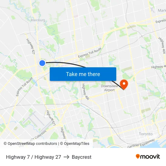 Highway 7 / Highway 27 to Baycrest map