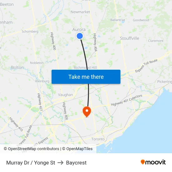 Murray Dr / Yonge St to Baycrest map