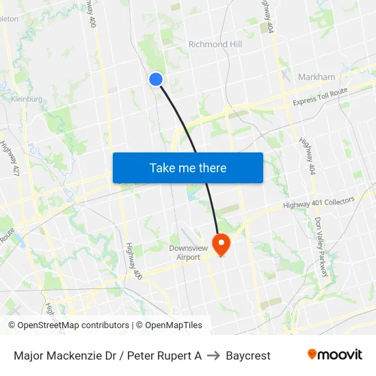 Major Mackenzie Dr / Peter Rupert A to Baycrest map