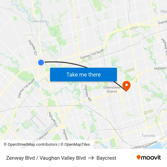 Zenway Blvd / Vaughan Valley Blvd to Baycrest map