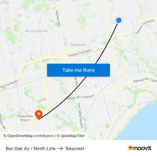 Bur Oak Av / Ninth Line to Baycrest map