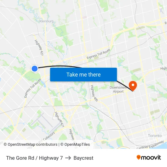 The Gore Rd / Highway 7 to Baycrest map
