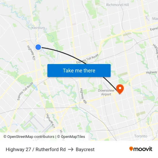 Highway 27 / Rutherford Rd to Baycrest map