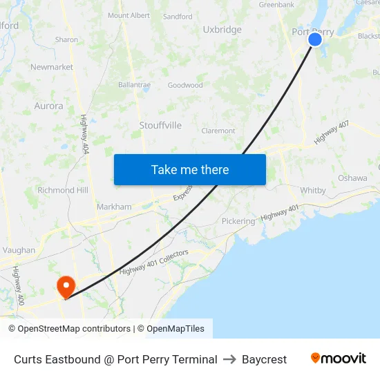 Curts Eastbound @ Port Perry Terminal to Baycrest map