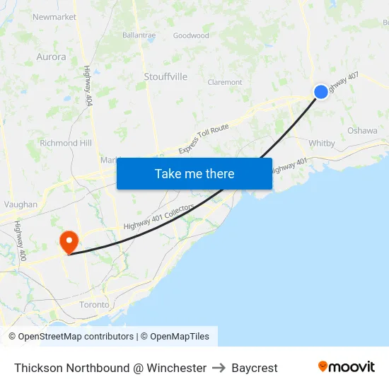 Thickson Northbound @ Winchester to Baycrest map