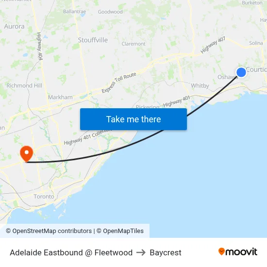 Adelaide Eastbound @ Fleetwood to Baycrest map
