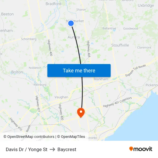 Davis Dr / Yonge St to Baycrest map