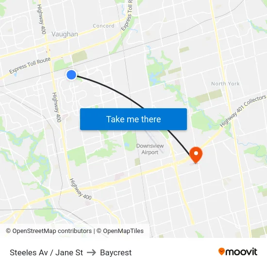 Steeles Av / Jane St to Baycrest map