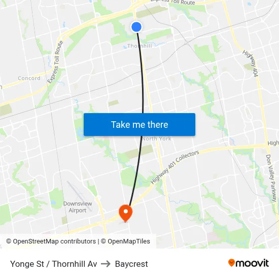 Yonge St / Thornhill Av to Baycrest map