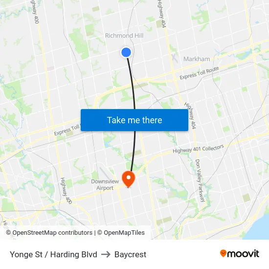 Yonge St / Harding Blvd to Baycrest map