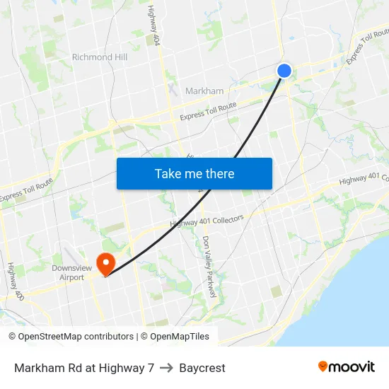 Markham Rd at Highway 7 to Baycrest map