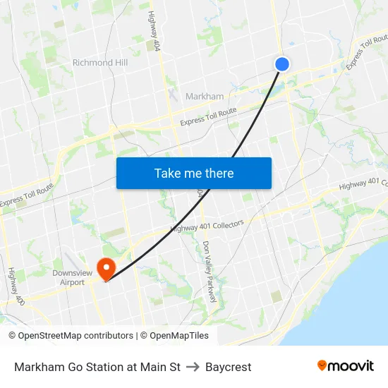 Markham Go Station at Main St to Baycrest map