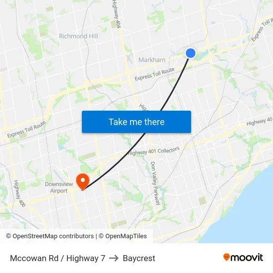 Mccowan Rd / Highway 7 to Baycrest map