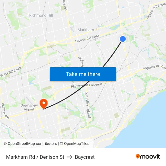 Markham Rd / Denison St to Baycrest map