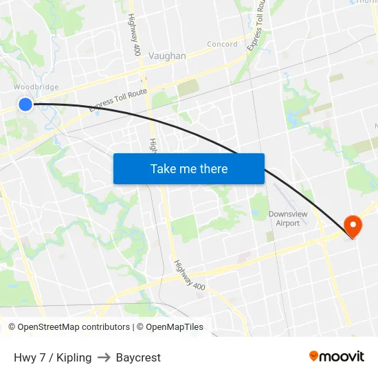 Hwy 7 / Kipling to Baycrest map
