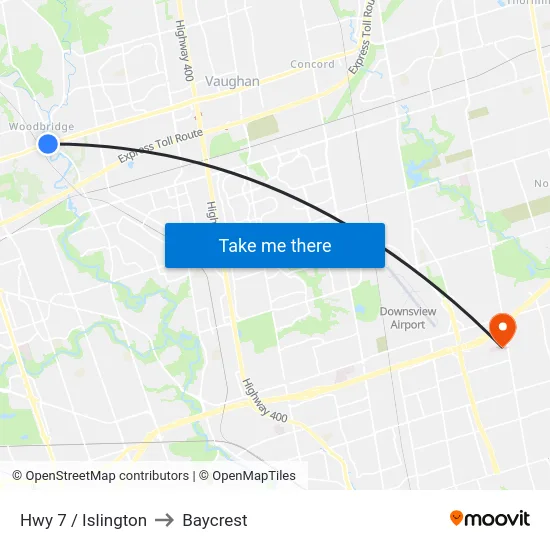 Hwy 7 / Islington to Baycrest map