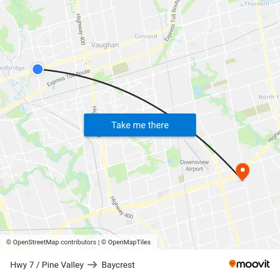 Hwy 7 / Pine Valley to Baycrest map