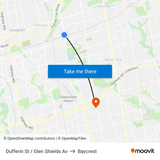Dufferin St / Glen Shields Av to Baycrest map