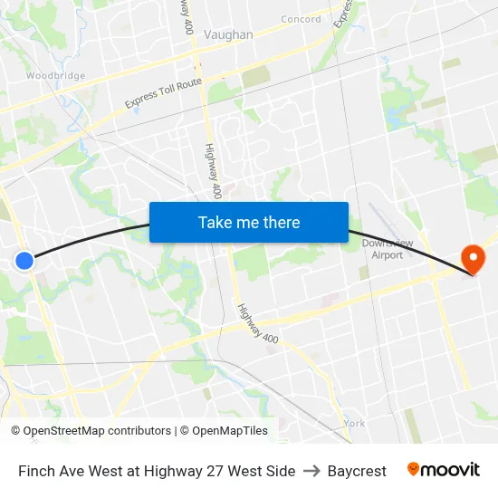 Finch Ave West at Highway 27 West Side to Baycrest map