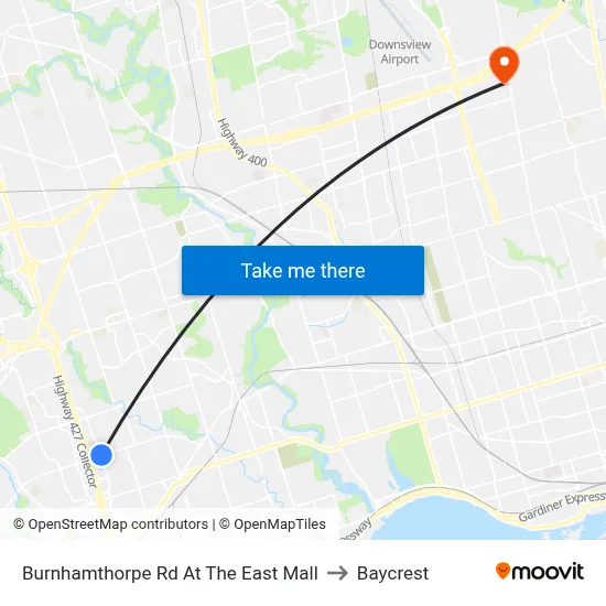 Burnhamthorpe Rd At The East Mall to Baycrest map