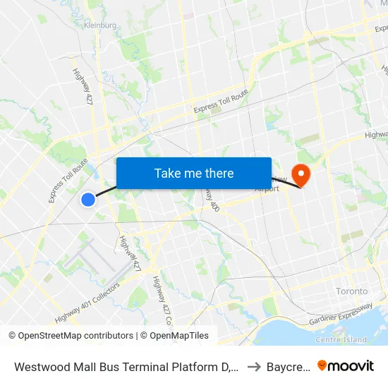 Westwood Mall Bus Terminal Platform D,E,F to Baycrest map