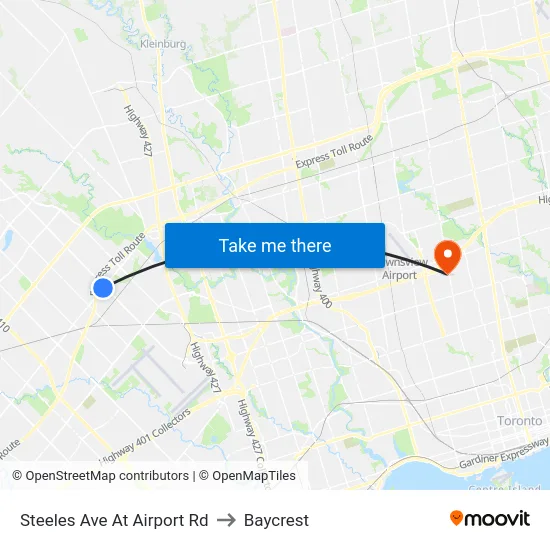 Steeles Ave At Airport Rd to Baycrest map