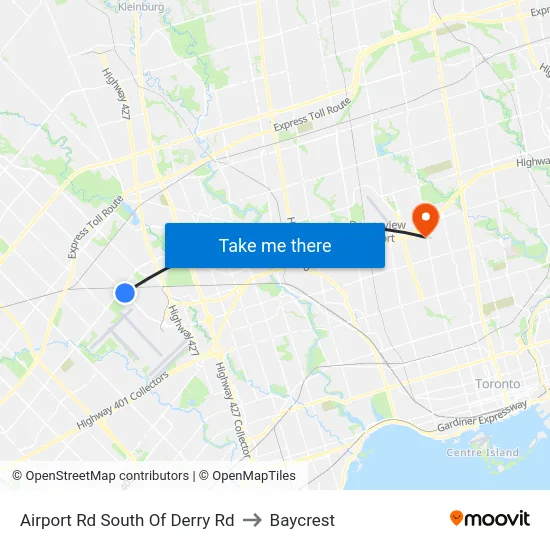 Airport Rd South Of Derry Rd to Baycrest map