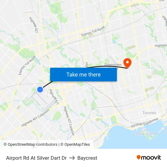 Airport Rd At Silver Dart Dr to Baycrest map