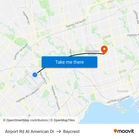Airport Rd At American Dr to Baycrest map