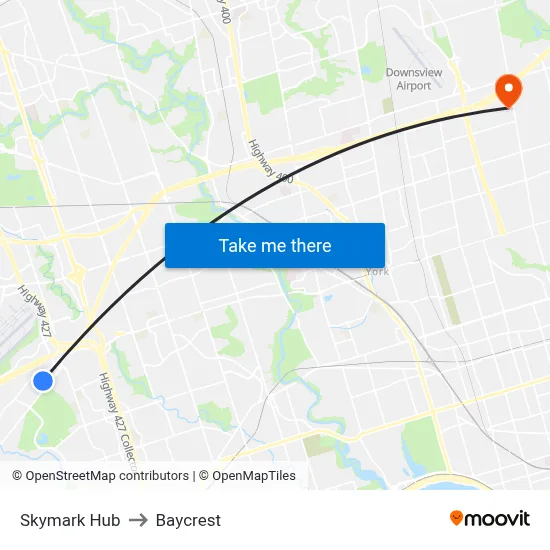 Skymark Hub to Baycrest map
