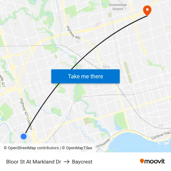Bloor St At Markland Dr to Baycrest map