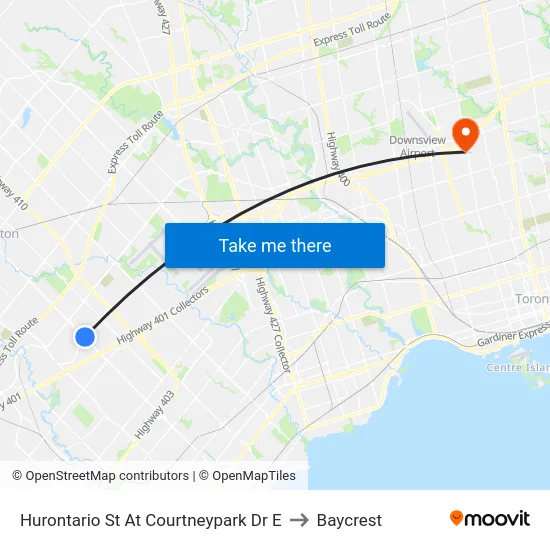 Hurontario St At Courtneypark Dr E to Baycrest map