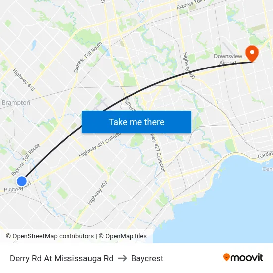 Derry Rd At Mississauga Rd to Baycrest map