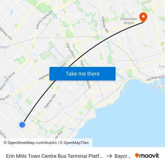 Erin Mills Town Centre Bus Terminal Platform B to Baycrest map