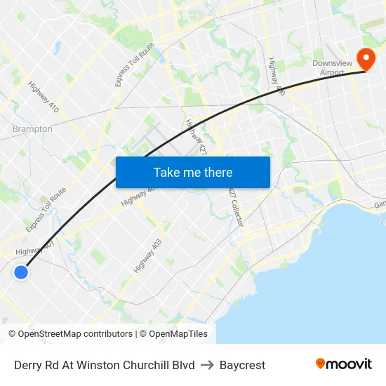 Derry Rd At Winston Churchill Blvd to Baycrest map