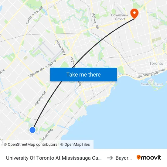 University Of Toronto At Mississauga Campus to Baycrest map