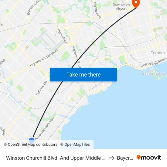 Winston Churchill Blvd. And Upper Middle Rd. East to Baycrest map