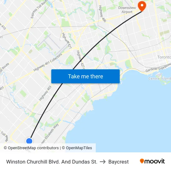 Winston Churchill Blvd. And Dundas St. to Baycrest map