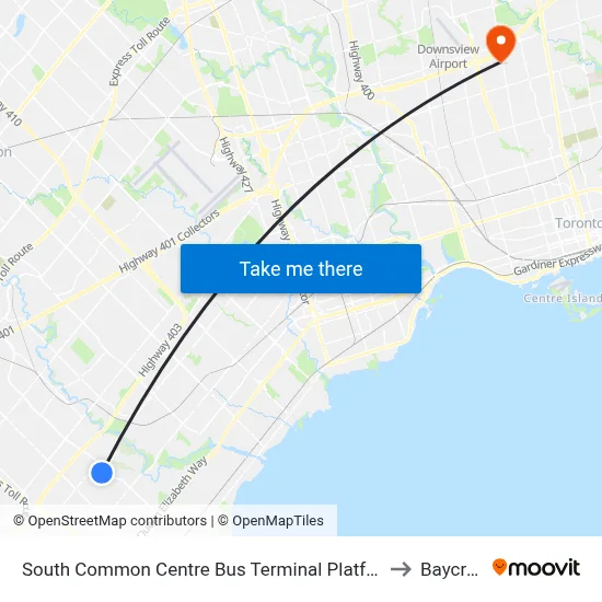 South Common Centre Bus Terminal Platform E,F to Baycrest map