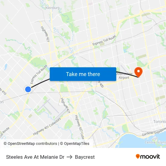 Steeles Ave At Melanie Dr to Baycrest map