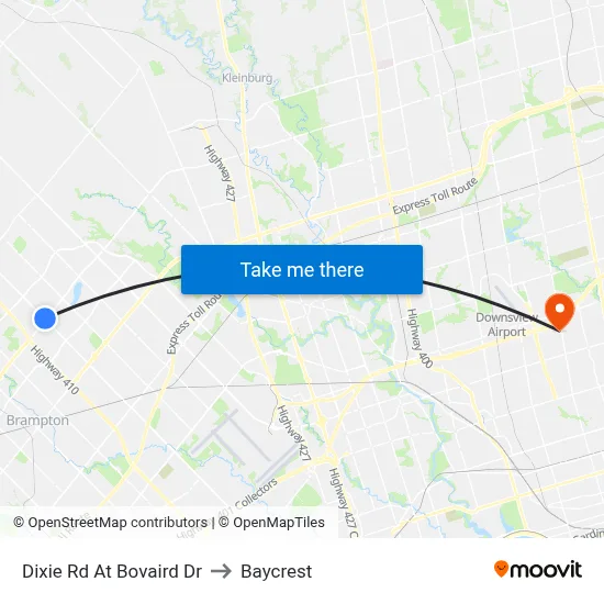 Dixie Rd At Bovaird Dr to Baycrest map